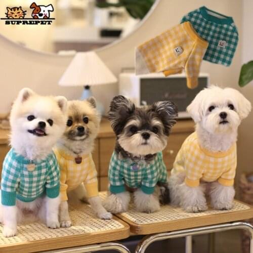 SUPREPET Pet Dog Clothes for Small Dogs Grid Classic Puppy Clothes Dog Hoodie for Chihuahua Dog Sweater Cute Dog Hoodies pug
