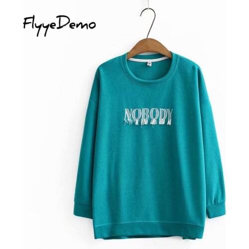 2020 Autumn Letter Embroidery Long Sleeve O Neck Hoodies For Women Kawaii Women Sweatshirt Plus Size Cotton 4XL Thick Girls