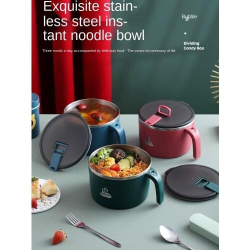 Japanese Instant Noodle Bowl Large Capacity with Lid Super Cute Stainless Steel Bowl Canteen Meal Box for Student Dormitory