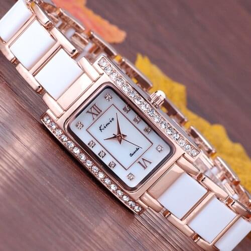 Womens fashionable recreational rectangular quartz watch waterproof ladies wrist watch gold-plated inlaid diamond watch