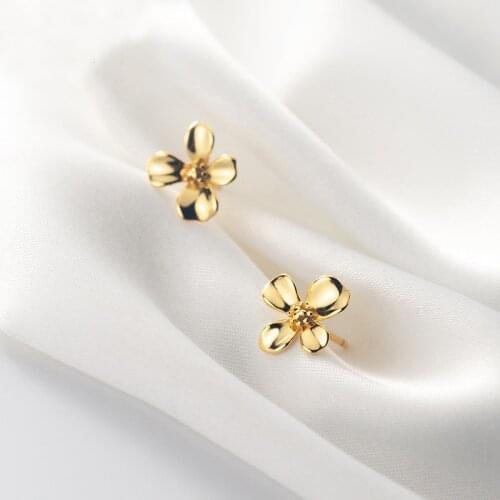 MloveAcc 925 Sterling Silver Piercing Golden Flower Christmas Stud Earrings for Women Accessories pendientes Girls Earrings