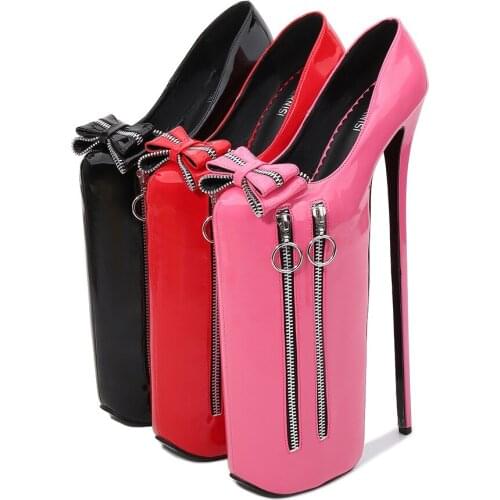 30cm Women Stilettos Platform Super High Heel Stilettos Bow Knot Zipper Nightclub Shoes Sexy Pumps Size 35-46 Nightclub New 2021