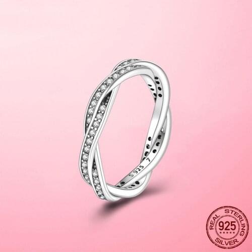 2021 New 925 Sterling Silver Sparkling Twisted Lines Ring for Women Ring Clear CZ Wedding Engagement Zircon Zircon Jewelry Gift