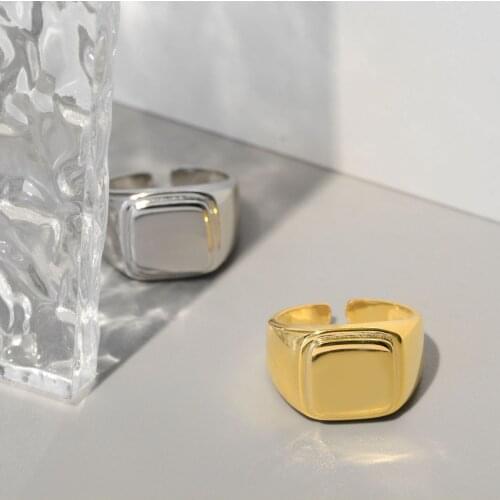 Japan Korea S925 sterling silver ring female geometric square smooth ring opening personality ins wind ring hand wholesale