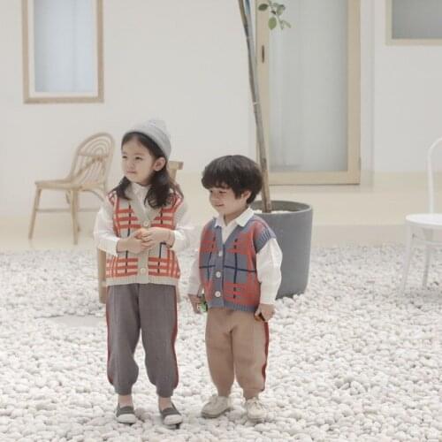 Girls Vest Fashion Korean Plaid Sleeveless Knit Vest for Boys Kids Clothing Autumn New Arrival Toddler Baby Kids Waistcoat 2019