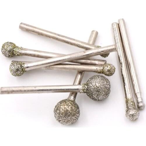 10pcs Spherical Head Diamond Grinding Bit Grit 60 Jewelry Polishing Head Mounted Points for Dremel Rotary Tools