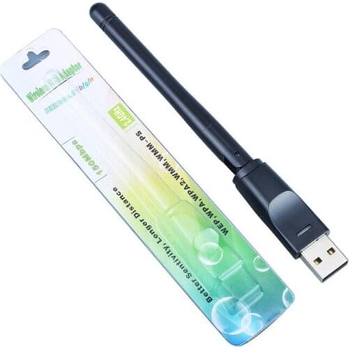 100pcs/lot 150Mbps Wireless Network Card Mini USB WiFi Adapter LAN Wi-Fi Receiver Dongle Antenna 802.11 b/g/n for PC Windows Mac