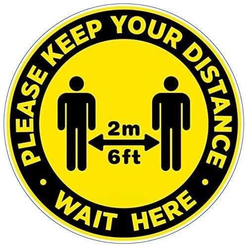 12 inch = 30.5 cm Social Distance Sticker Series Queue PVC Crowd Control Floor Round Stick KeepYour Distance Logo
