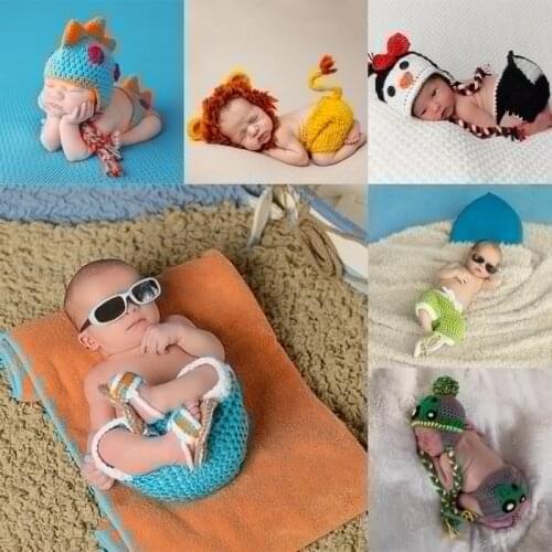 2Pcs/Set Newborn Crochet Knit Costume Baby Many Role Play Photography Prop Outfits