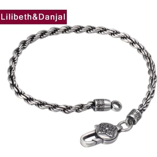 2019 Survival Bracelet 100% 925 Sterling Silver Jewelry Men Women Buddha Mantra Scripture Instrument Rope Bracelet Bangle B35