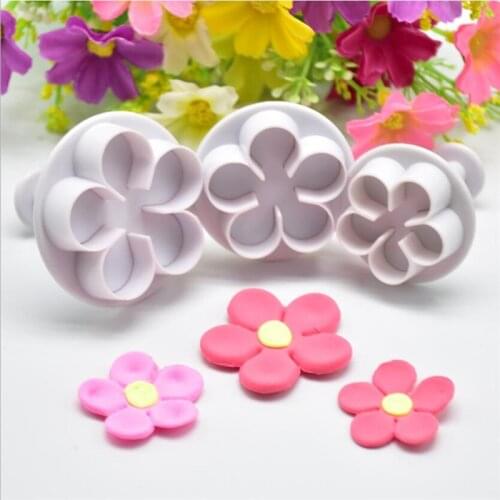 3Pcs Cookie Cutter Flower Plunger DIY Cake Fondant Mold Plastic KItchen Gadgets Cake Decorating Tools Baking Accessories