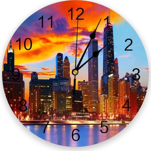 City Bustling Night View 3D Wall Clock Modern Design Living Room Decoration Kitchen Clock Art Wall Watch Home Decor