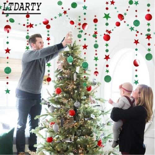 4M glitter star round paper red green garland christmas banner birthday christmas party decoration christmas tree supplies