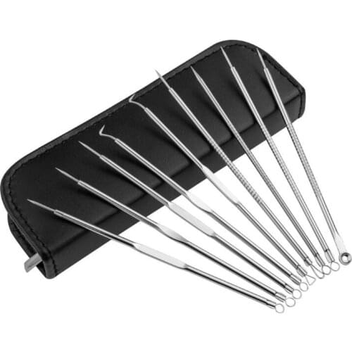 9pcs steel acne needle face blackhead pimple remover black dot pore clean tools