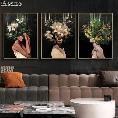 Abstract Flower Woman Hand-painted Oil Painting Canvas Print Posters Polka Dot Fluid Modern Figure Decorative Pictures for Home