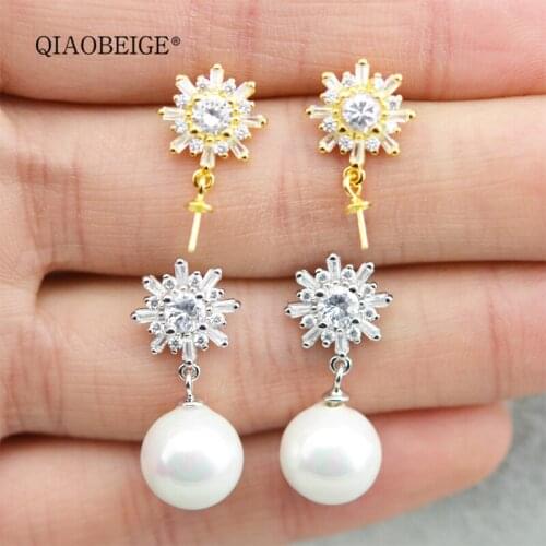 QIAOBEIGE diy accessory sun flower stud earrings parts findings s925 sterling silver cubic zirconia jewellry gift for women girl