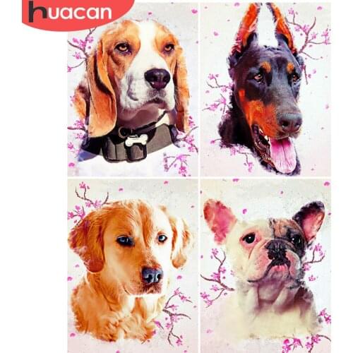HUACAN 5D Diamond Painting Dog DIY Full Square Round Mosaic Diamond Painting Rhinestone Cross Stitch Animal Decoration