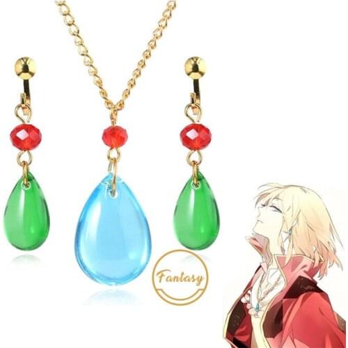 Anime Animado Howls Moving Castle Howl Earrings Necklace Oorbellen Women Men Fashion Jewelry Gift Prop Cosplay Costumes