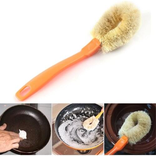 Natural Fiber Non-Stick Oil Pot Brush Dish Washing Oil Cleaning Brush Long Handle Type Brush Kitchen Cleanup Home Accessory