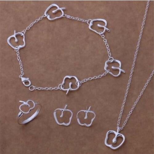 AS109 Hot Silver Color Jewelry Sets For Women Wholesale Free Shipping Bracelet 127 + Necklace 588 + Earring 208 + Ring 247