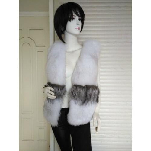 Free Shipping New Genuine Fox Fur Vest Ladys Short coat Real Fur Vest Winter Dark Grey Wholesale Retail OEM