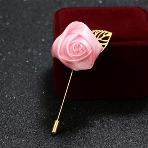500Pcs/Lot Best Man Groom Boutonniere Silk Satin Rose Flower men buttonhole Wedding Party Prom Man Suit Corsage Pin Brooch