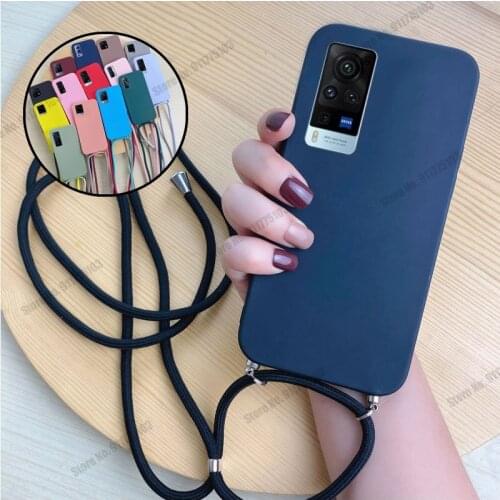 Soft TPU Silicone Phone Case For Vivo X60 X50 X30 V20 Pro Crossbody Lanyard Strap Rope Cord Cover For Vivo V21 V20SE V19 Case