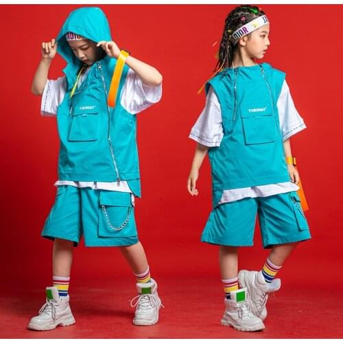 Kid Hip Hop Clothing Hoodie Sleeveless Top Vest Oversized T Shirt Streetwear Cargo Shorts for Girl Boy Dance Costume Clothes Set