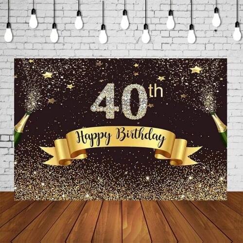 Adults 40Birthday Party Backdrop Woman Man 40th Dessert Table Photography Studio Background Black Golden Balloon Wall Decoration