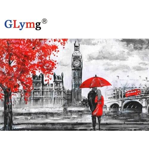 GLymg New Diy Handicrafts Diamond Painting Cross Stitch Red Maple Couple Painting Rhinestones Full Square Drill Wall Decoration