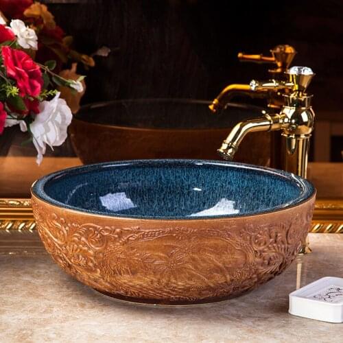 Art Wash Bowl Round Wash Basin Lavabo Counter top Sink Vessel Bathroom sinks wash basin