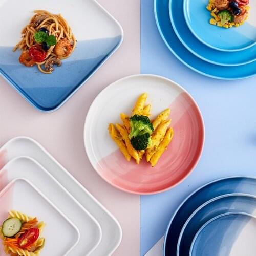 Gradient Color Matching Ceramic Plates Pink Dessert Steak Western Pasta Snack Home Restaurant Creative Round Ceramic Plates