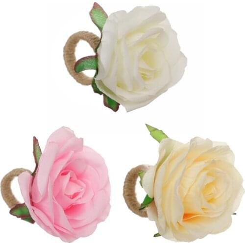 Flower Napkin Ring Simulation Rose Flower Circle Napkin Rings Serviette Buckle for Valentines Day Tableware Accessories