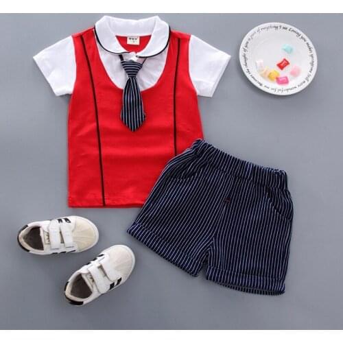 Summer Kids Boys Bow Clothes Sets Baby Gentleman High Qulity Short T shirt + Pants Toddler Boy Clothing Casual Kids Outfits Baby