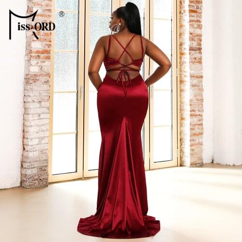 Missord 2021 Women Summer Dress Plus Size Sexy Spaghetti Strap Backless Off Shoulder Maxi V Neck Prom Party Elegant Vestidos