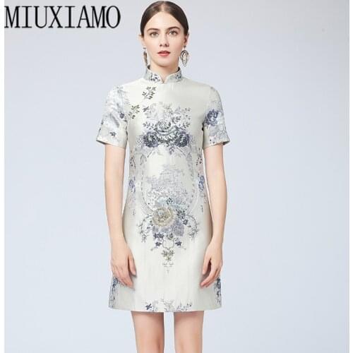MIUXIMAO Luxurious 2020 Spring & Fall dress Party dress Flower Diamonds Above Knee Tank Office Lady Dress Women Vestidos