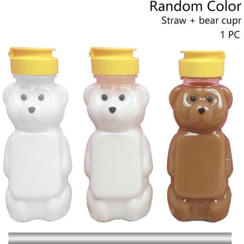 250ml With Lid Reusable Cute Bear Home Travel Couples Cartoon Leakproof Water Bottle Straw Cup Drink Container Training