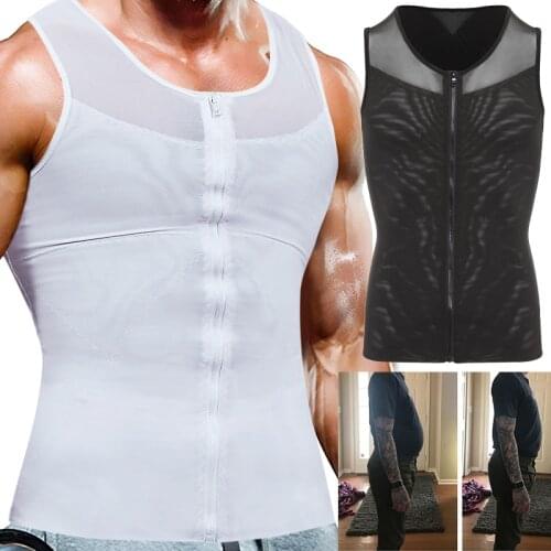 Mens Compression Shirt Belly Slimming Body Shaper Waist Trainer Vest Sleeveless Zipper Undershirt Tank Top Shapewear for Stomach