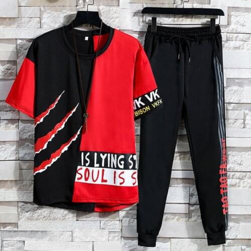 Mens Sets Hip hop Clothes Streetwear Spring Summer Outfit Male T-shirt and Pant Two Pieces Hip-hop Set Casual Plus Size 3XL