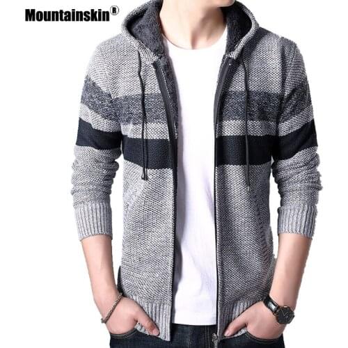 Mountainskin Mens New Sweater Cardigan Men Autumn Winter Hooded Thick Zipper Knitted Sweater Warm Casual Jacket Male MT070