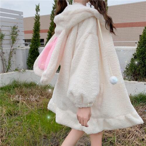 Autumn Sweet Women Hoodies Fashion Cute Rabbit Ears Hooded Pullovers Lantern Sleeve Loose Baggy Female Tops Plus Size