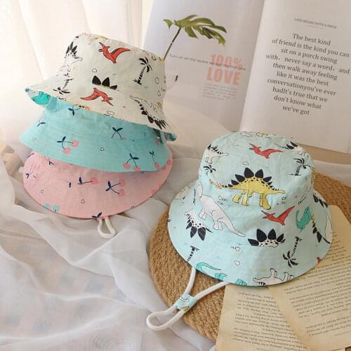 Cartoon Baby Hat Dinosaur Fruit Printed Spring Summer Kids Girl Boy Bucket Cap Outdoor Children Toddler Fisherman Beach Sun Hat