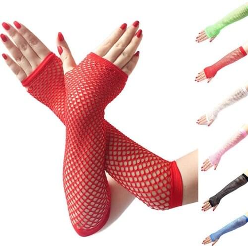 1 Pair Women Arm Cuff Neon Hollow Out Fishnet Sun Protection Arm Warmer Breathable Cycling Gloves Driving Party Wear Sleeves
