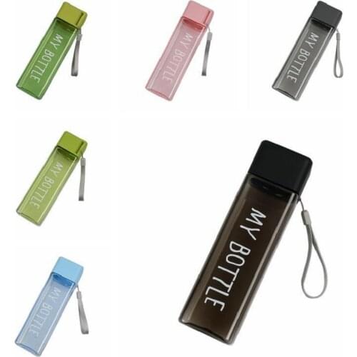 1Pc 500ml Creative Frosted Square Plastic Water Cup Outdoor Cold Juice Water Bottle with Portable Rope Travel Tea Cup