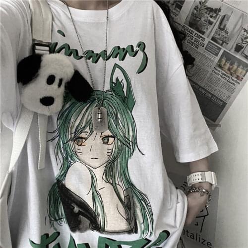 Casual Vintage Cartoon Print Short Sleeve 90s Aesthetic Fashion Anime Tshirt Women Manga Long Sleeve Tees Kawai Female Clothing