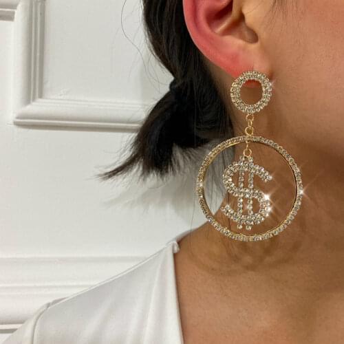 Hip Hop Earrings Dollar sign Earrings For Women Trendy Crystal Gold Earrings 2020 Womens Hip Hop Punk Jewelry