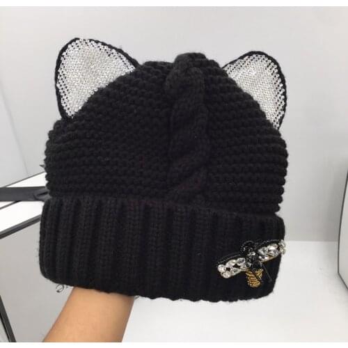New winter warm individuality knitting hat lovely beanies with cat ears for women 's cap
