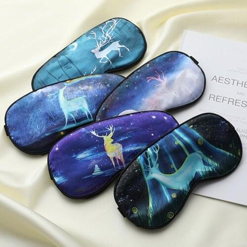 Silk Sleep Mask Eye Cover For Women Men Soft Masque De Nuit Elegant Blindfold Relaxing Sleeping Mask Deer Eyepatch One Eye Style
