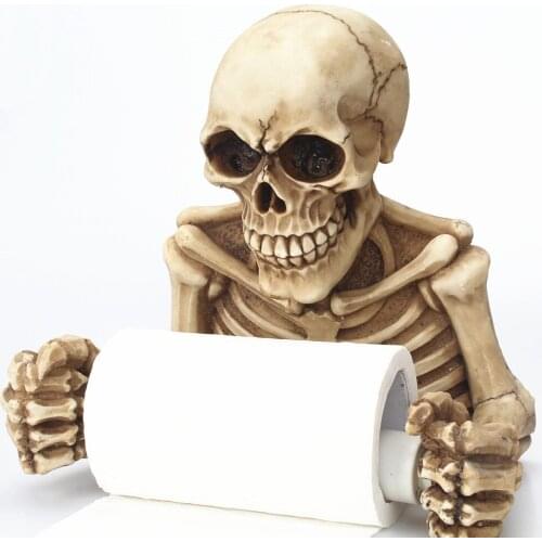 Resin Skull Paper Holder Toilet Bathroom Roll Paper Shelves Wall Mount Sculpture Home Decor New Year Party Decoration Gifts