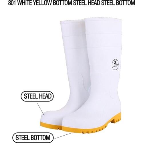 Steel toe steel sole safety PV rain boots white chemical resistant safety boots high water shoes